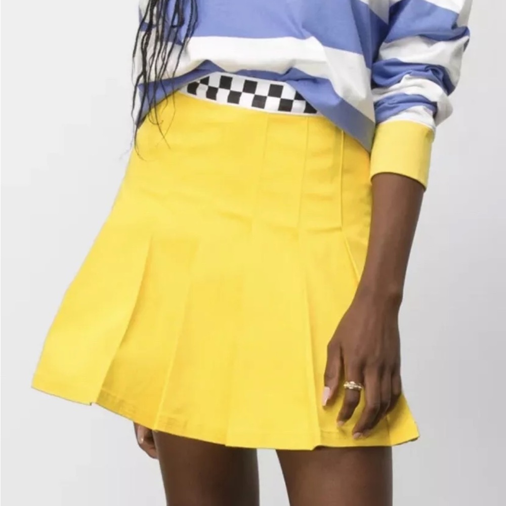 Vans X Tierra‎ Whack Yellow Pleated Black/White Checkered High Rise Skirt NWT 25